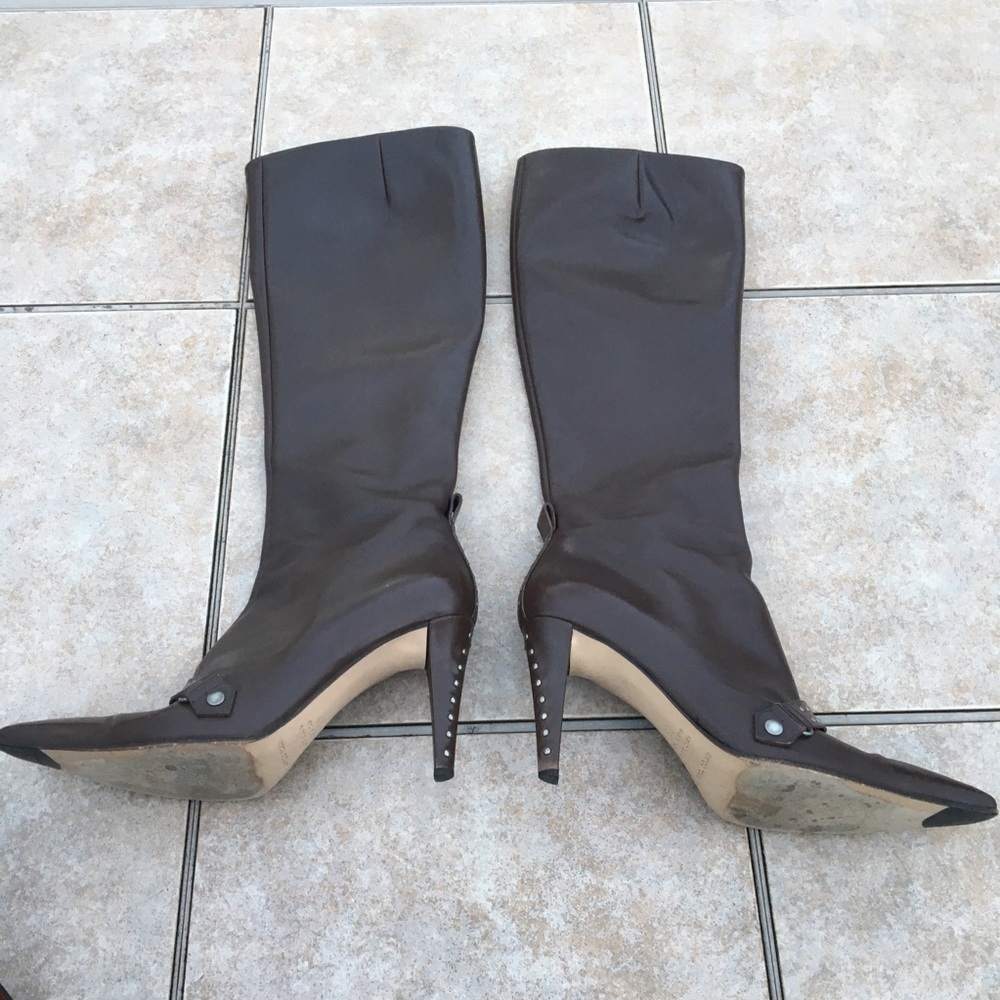 Sergio Rossi brown leather studded heeled boots 38 - Picture 5 of 14